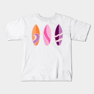 colorful surfboards- pink, orange and purple Kids T-Shirt